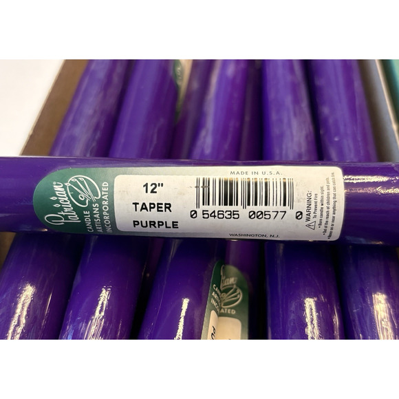 Box of 12 Patrician Purple Classic 12" Hand Dipped Dripless Taper Dinner Candles - Picture 4 of 4